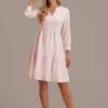 Pink Floral V Neck Long Sleeve Tiered Midi Dress -LILA Clothing Shop brld3032304 5