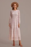 Floral Long Sleeve Round Neck Smocked Tiered Maxi Dress