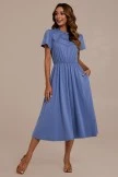 Blue Short Sleeve Ruffle Neck Elastic Waist Midi Dress