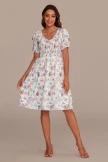 White Floral Short Sleeve V Neck Smocked Mini Dress