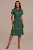 Green Floral Short Sleeve Collared Neck Buttons Midi Dress