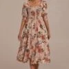 Floral Half Sleeve Square Neck Smocked Midi Dress -LILA Clothing Shop brld3052507 1