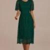 Dark Green Floral Lace Short Sleeve Round Neck Midi Dress -LILA Clothing Shop brld3060104 1