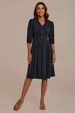 Black Half Sleeve V Neck Buttons Midi Dress