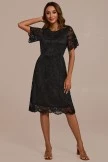 Black Lace Short Sleeve Round Neck Midi Dress