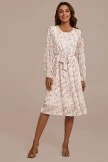 Floral Long Sleeve Round Neck Tie Up Pleat Midi Dress