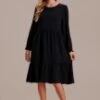 Black Long Sleeve Round Neck Midi Dress -LILA Clothing Shop brld3071302 1