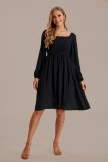 Black Long Sleeve Square Neck Smocked Midi Dress