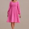Magenta Lantern Sleeve Square Neck Smocked Midi Dress -LILA Clothing Shop brld3072702 1