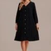Black Long Balloon Sleeve V Neck Button Front Midi Dress -LILA Clothing Shop brld3072703 1
