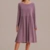 Mauve Long Sleeve Round Neck Midi Dress -LILA Clothing Shop brld3072704 1