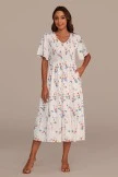White Short Sleeve V Neck Smocked Tiered Midi Dress