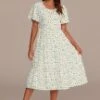 Floral Short Sleeve Round Neck Tiered Midi Dress -LILA Clothing Shop brld3101909 1