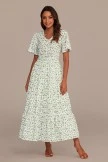 White Floral Short Sleeve V Neck Tiered Maxi Dress