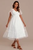 White Dot V Neck Short Ruffle Sleeve Smocked Midi Dress 6 White Dot V Neck Short Ruffle Sleeve Smocked Midi Dress - Image 4