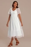 White Dot V Neck Short Ruffle Sleeve Smocked Midi Dress 7 White Dot V Neck Short Ruffle Sleeve Smocked Midi Dress - Image 5