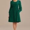 Green Long Puff Sleeve Round Neck Midi Dress -LILA Clothing Shop brld3102614 1