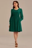 Green Long Puff Sleeve Round Neck Midi Dress