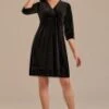 Black 3/4 Sleeve V Neck Midi Dress