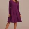 Purple Knit Long Sleeve Round Neck Midi Dress -LILA Clothing Shop brld3110905 1 1