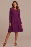 Purple Knit Long Sleeve Round Neck Midi Dress