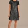 Black Sequin Short Sleeve Round Neck Tiered Midi Dress -LILA Clothing Shop brld3110910 1