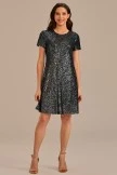 Black Sequin Short Sleeve Round Neck Tiered Midi Dress