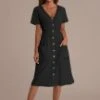 Casual Short Sleeve V Neck Button Down Midi Dress With Pockets -LILA Clothing Shop brld879611113 17