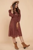 Floral Cute Shirring 3/4 Length Sleeve Round Neck Midi Dress