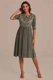 Olive Floral Embroidery Half Sleeve Round Neck Swiss Dots Cotton Midi Dress