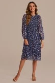 Floral Long Sleeve High Neck Smocked Tiered Midi Dress