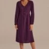 Dark Fig Long Sleeves V Neck Button Front Midi Dress -LILA Clothing Shop d2120101 1