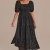 Black Short Sleeve Square Neck Tiered Maxi Dress -LILA Clothing Shop d22090104 1