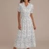 White Short Sleeve V Neck Rayon Floral Maxi Dress -LILA Clothing Shop dsc03362