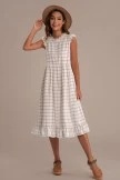Cornsilk Sleeveless Ruffled Collar Round Neck High Waist Midi Dress With Pockets