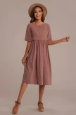 Half Sleeve Round Neck Cotton Mom Midi Dress With Pockets 5 Half Sleeve Round Neck Cotton Mom Midi Dress With Pockets - Image 3