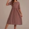 Half Sleeve Round Neck Cotton Mom Midi Dress With Pockets -LILA Clothing Shop dsc05699