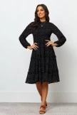 Round Neck Shirred Bodice Long Sleeve Midi Dress