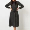 Round Shirred Neck Long Sleeve Midi Dress -LILA Clothing Shop ppdr1911040 1